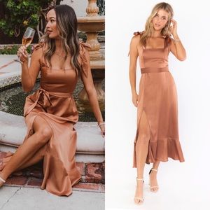 Show Me Your Mumu Claire Midi Dress Copper Luxe Satin Size Medium
